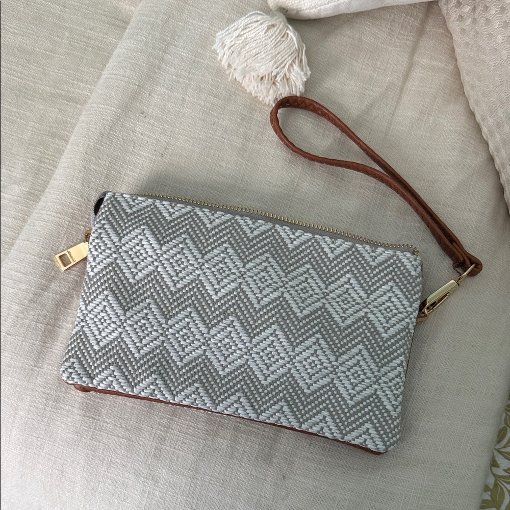 Elegant Gray and Brown Wristlet Clutch